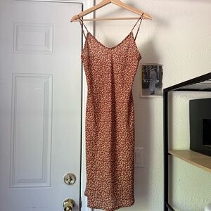 RESA burgundy rust tan leopard cheetah slip sleeveless midi dress